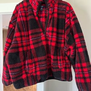 Chaps fleece pull over red plaid never worn